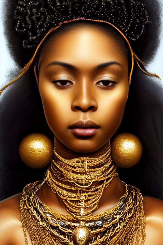 Elaborate Gold Jewelry on Woman in Artistic Portrait