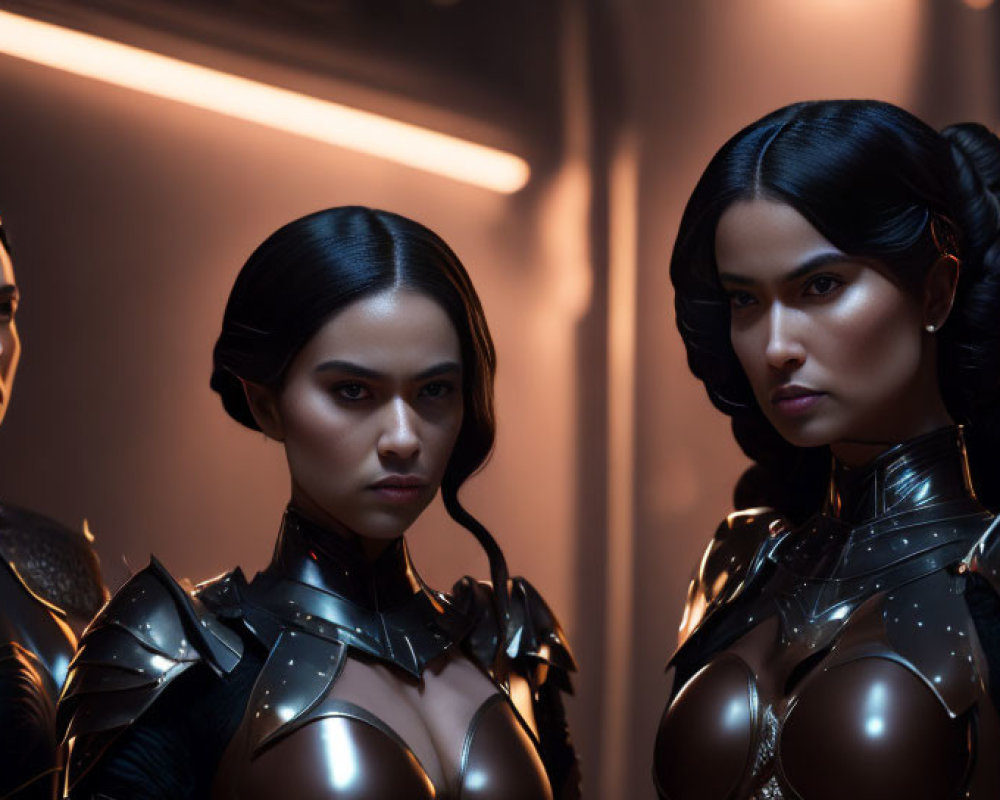Three Women in Futuristic Armor Stand Confidently