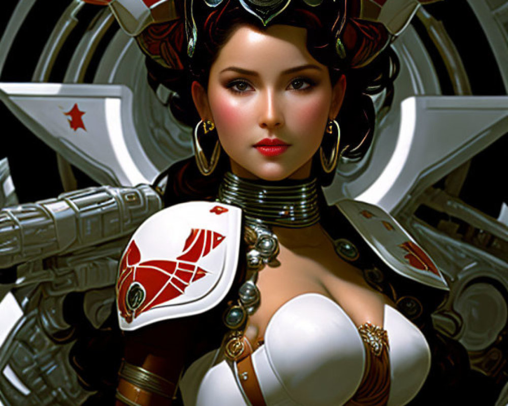 Sci-fi armor woman with crest helmet in digital artwork