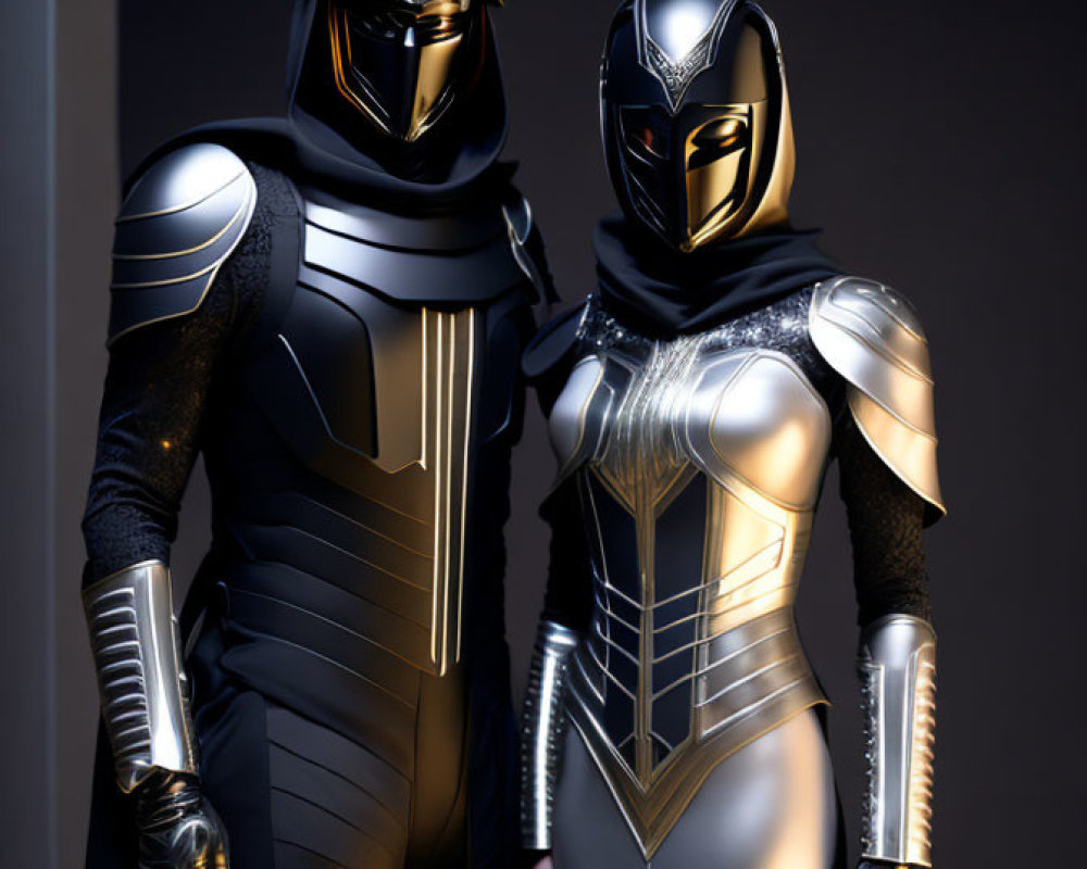 Futuristic black and silver armored individuals in sci-fi setting