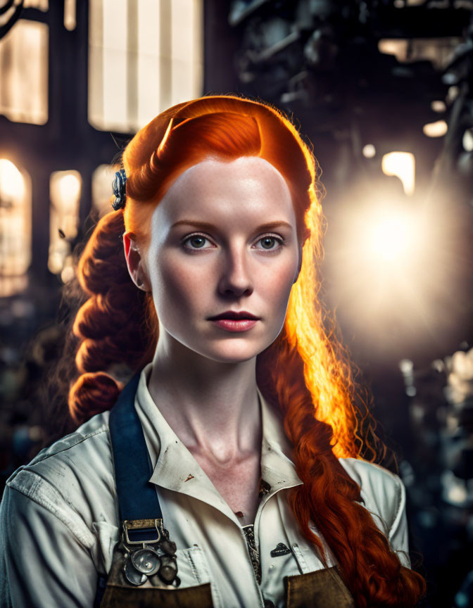 Redheaded Woman in Vintage Style with Backlit Hair