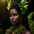 Portrait of Woman with Forest Goddess-Inspired Makeup and Attire