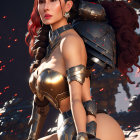 Elaborate Hairstyle & Futuristic White Red Armor on Woman