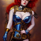 Portrait of Woman with Red Hair in Steampunk Outfit