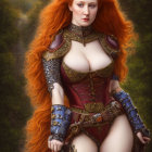 Digital artwork of woman in fantasy armor with flowing red hair