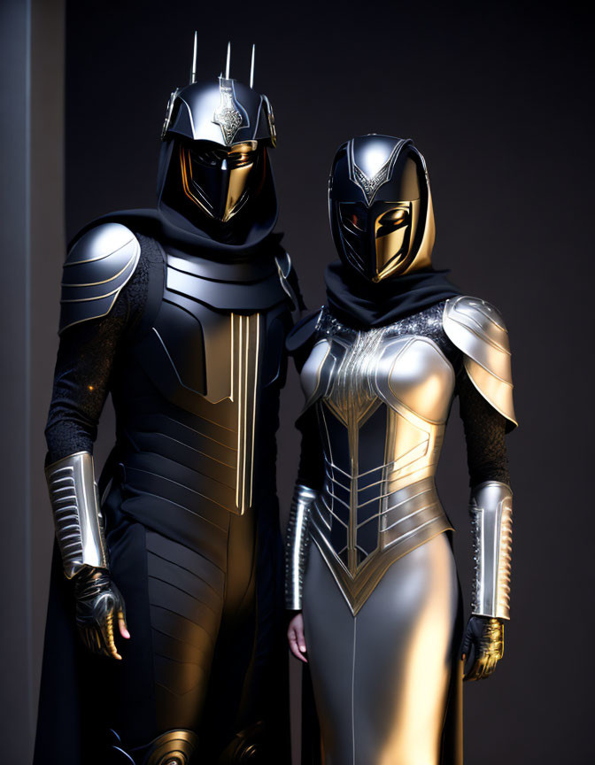 Futuristic black and silver armored individuals in sci-fi setting