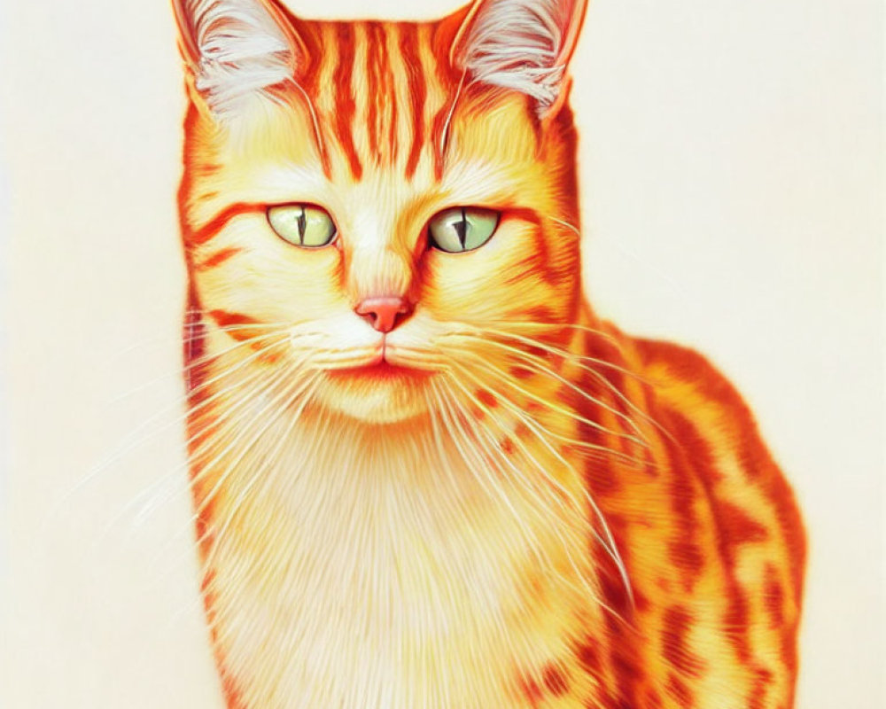 Orange Tabby Cat Digital Artwork with Green Eyes and Striped Fur