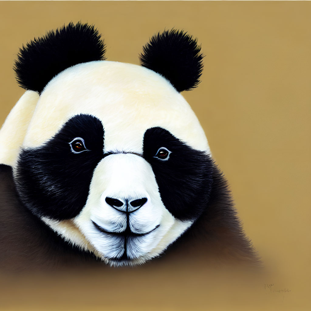Detailed Panda Face Illustration with Black and White Fur Patterns
