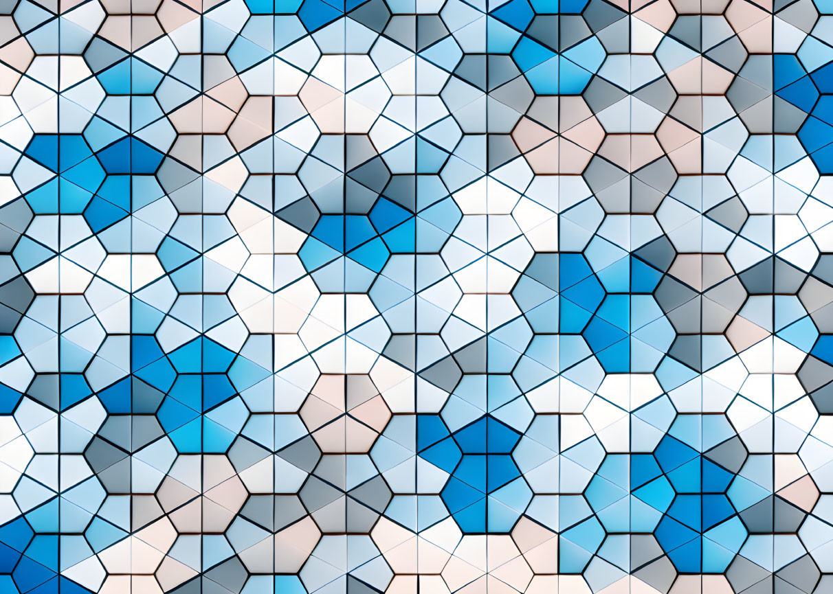 Tessellated Pentagons in Blue, White, & Beige: 3D Cube