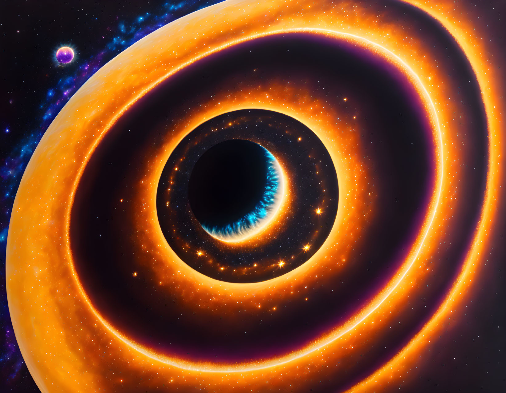 Illustration of vibrant black hole and accretion disks in starry space