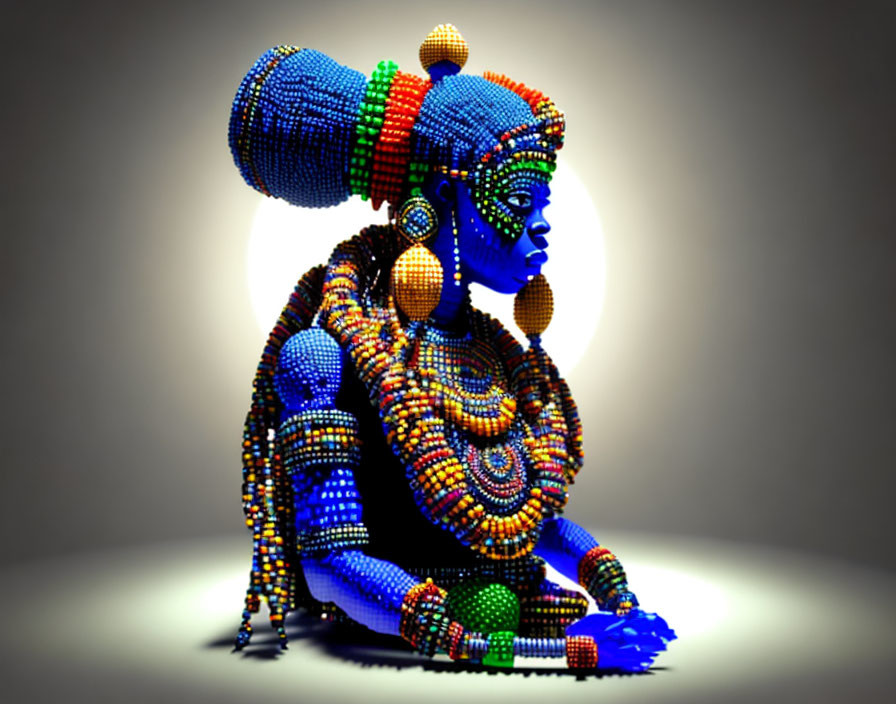 Colorful Beaded Figure in Digital Art with Intricate Patterns