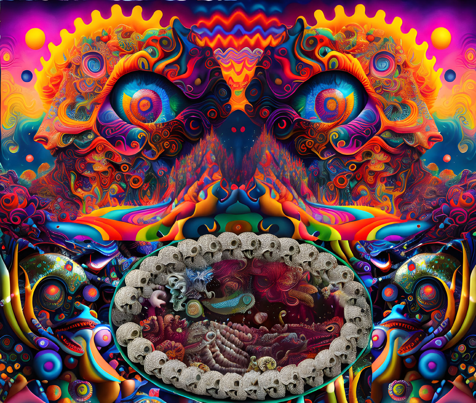 Colorful Psychedelic Digital Artwork with Mirrored Eyes & Abstract Patterns