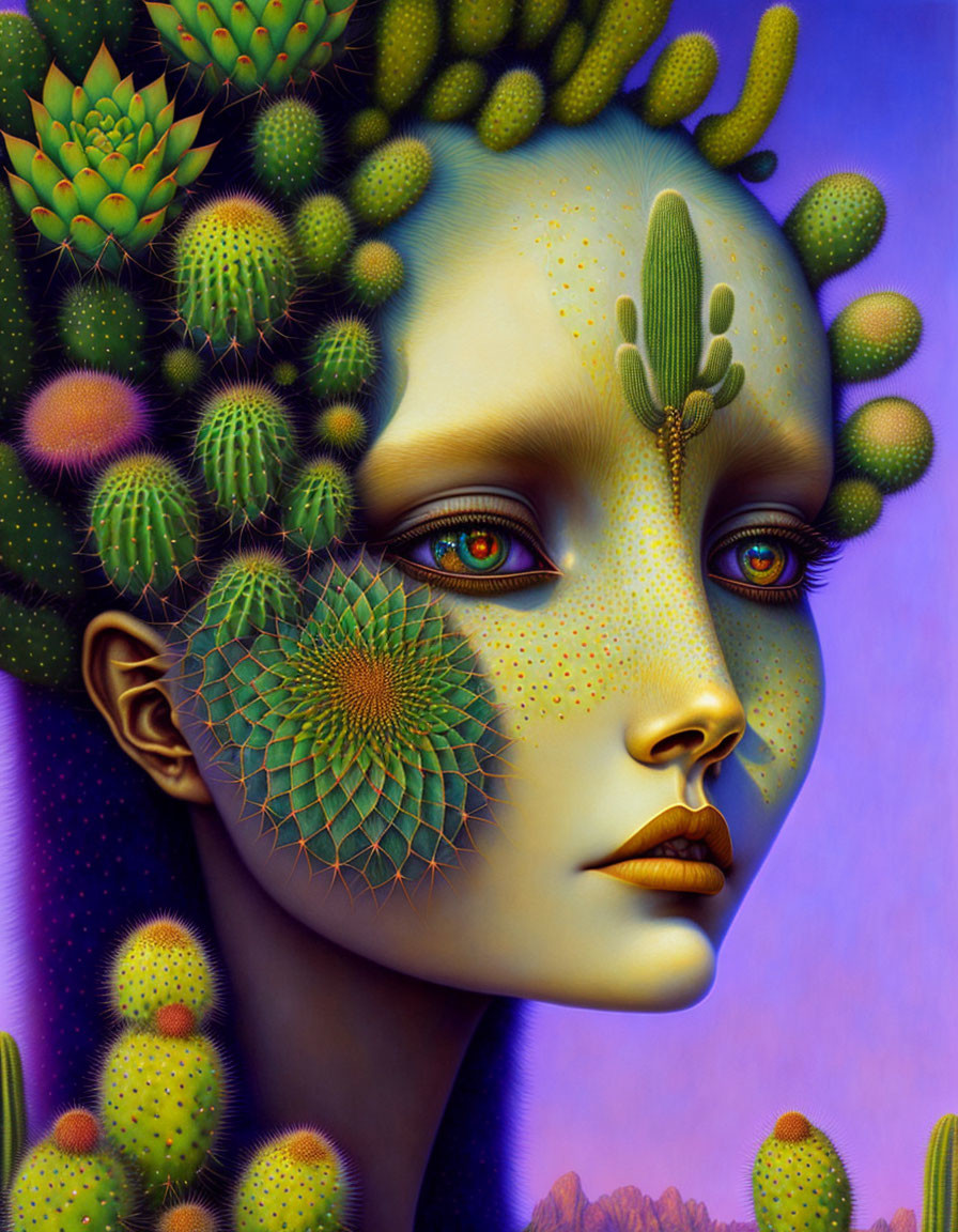 Surreal portrait of a woman with integrated cacti elements