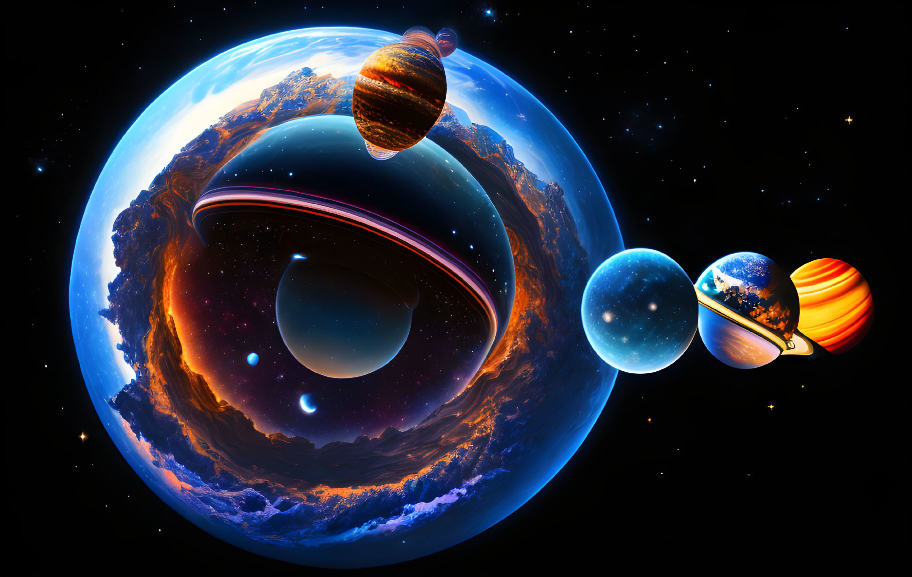 Colorful Surreal Planetary Alignment in Space