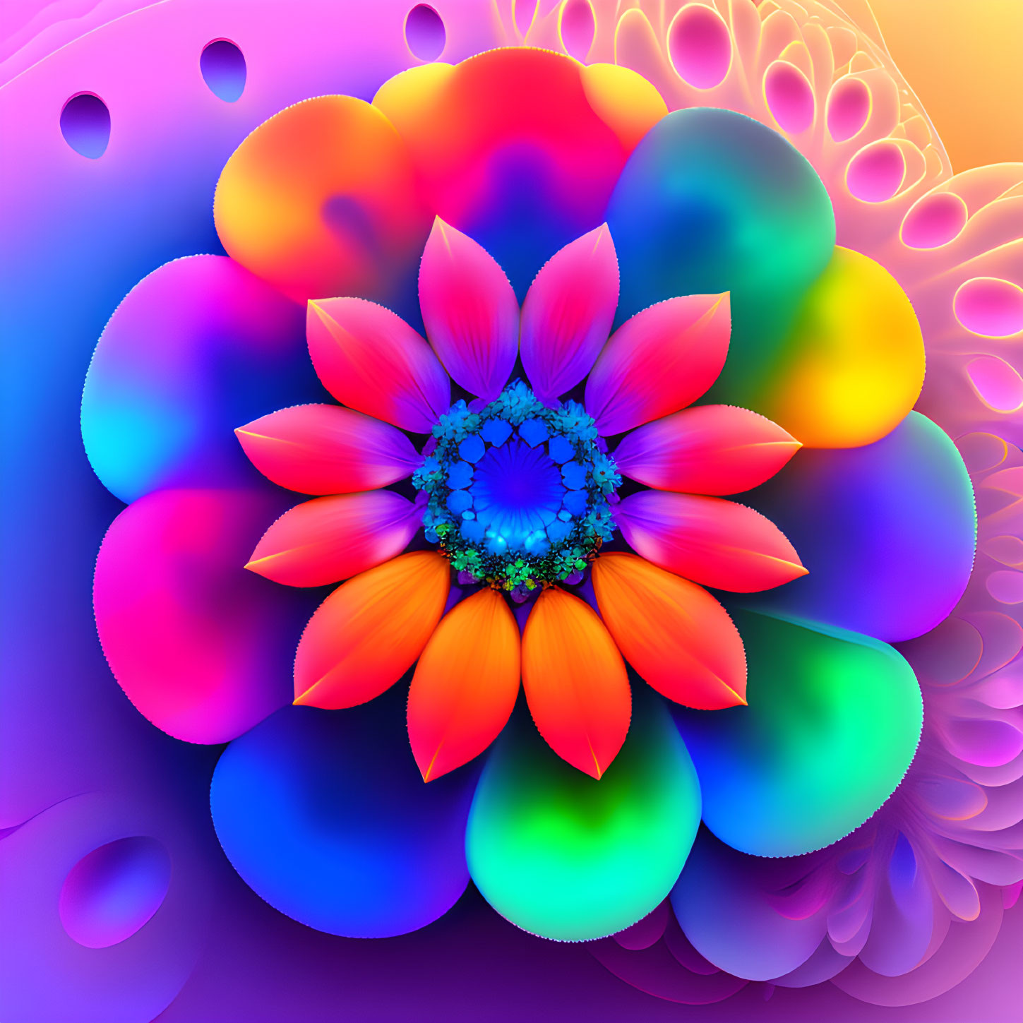 Colorful Fractal Flower with Orange Center and Purple-Pink Surroundings