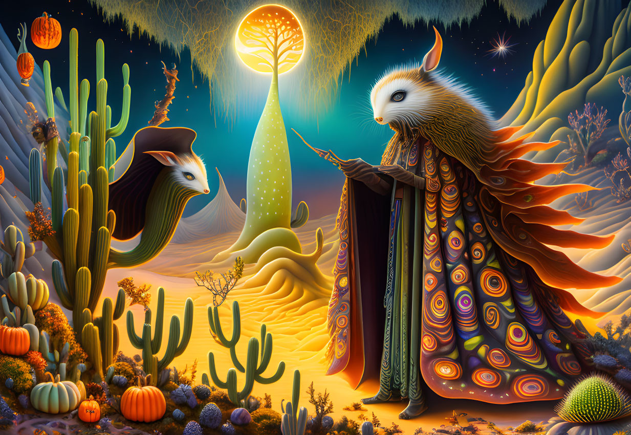 Illustration of mystical porcupine-like creatures in enchanted forest