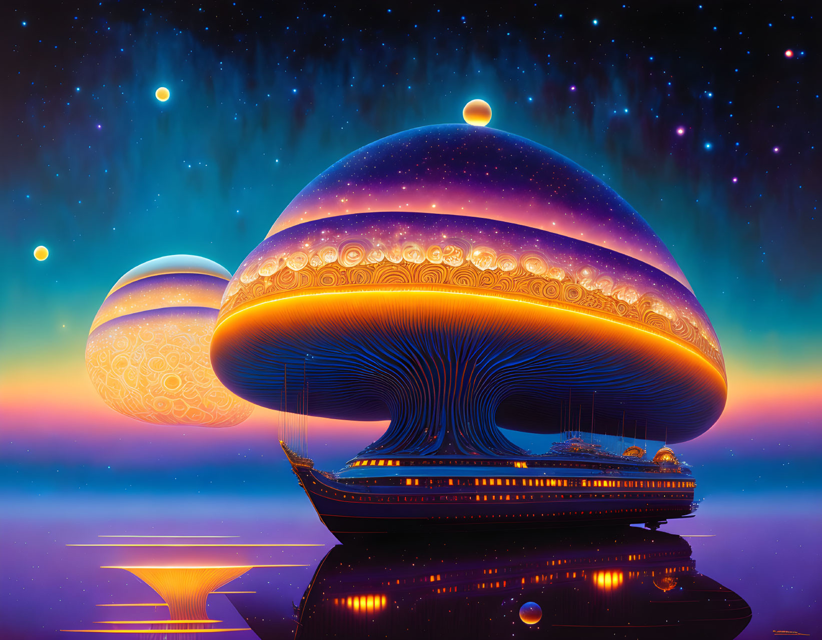 Colorful Psychedelic Mushroom Floating in Celestial Space