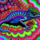 Colorful Chameleon Artwork with Psychedelic Patterns