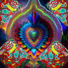 Colorful fractal art with heart and symmetrical patterns.