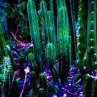 Glowing underwater cityscape with alien flora in deep blue ambiance