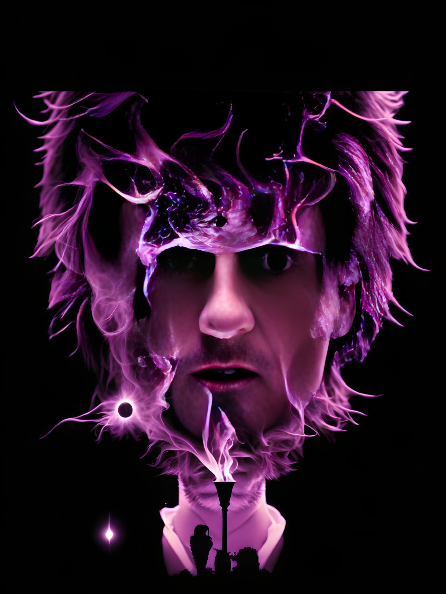 Man's Portrait with Swirling Neon-Like Effects