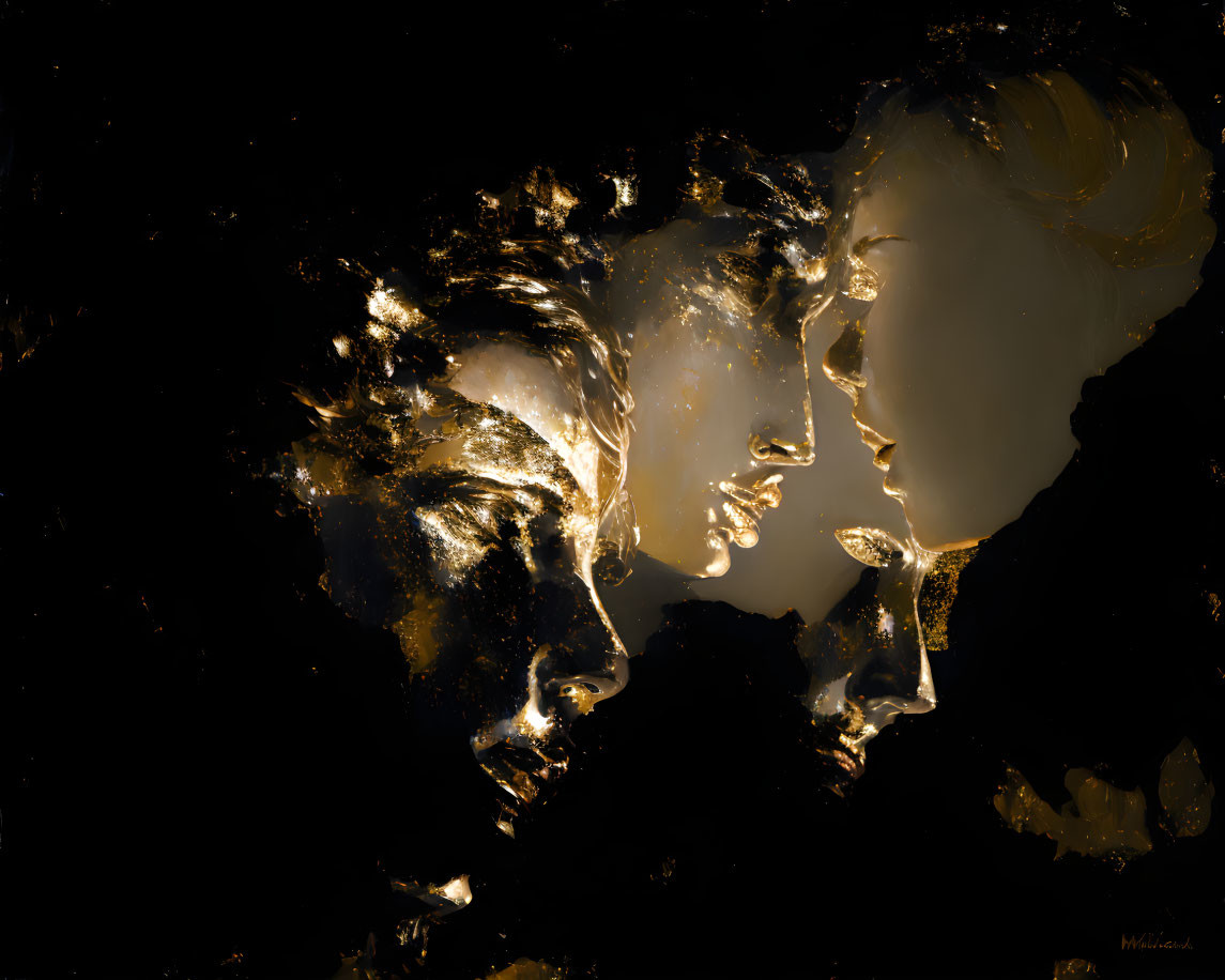 Golden Silhouettes Merge with Abstract Dark Background