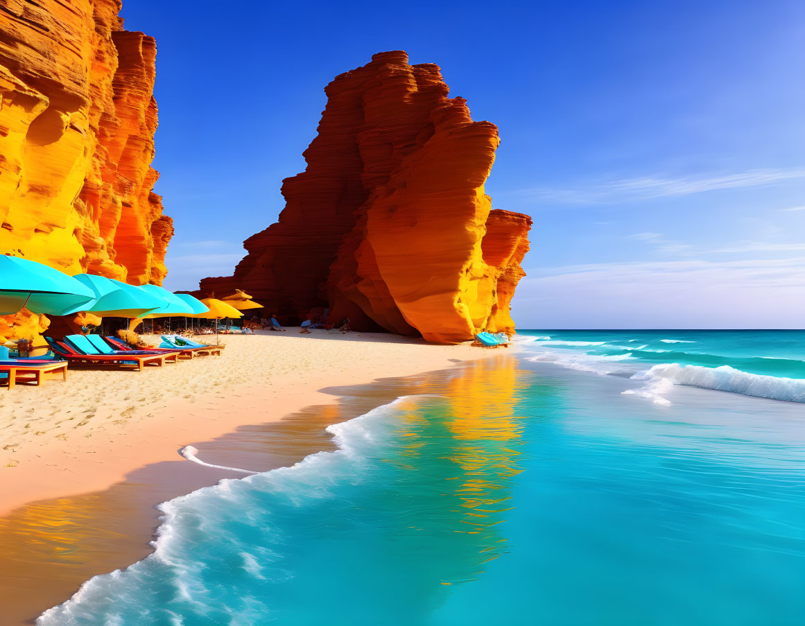 Scenic Tropical Beach with Red Cliffs and Turquoise Waters