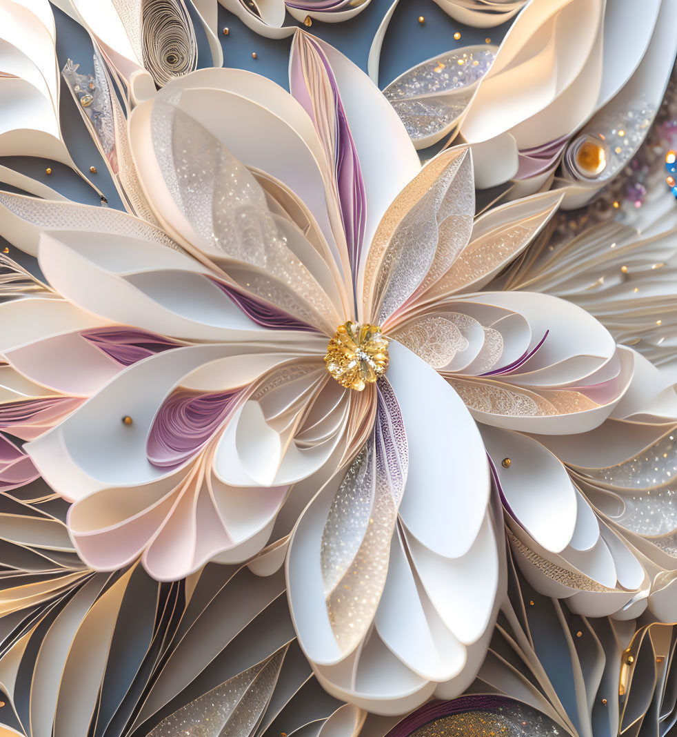 Intricate Paper Quilling Flower Design with Glitter Accents