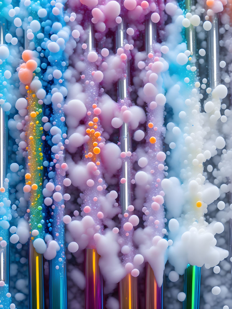 Vibrant chemical reactions with effervescent beads and foam in test tubes