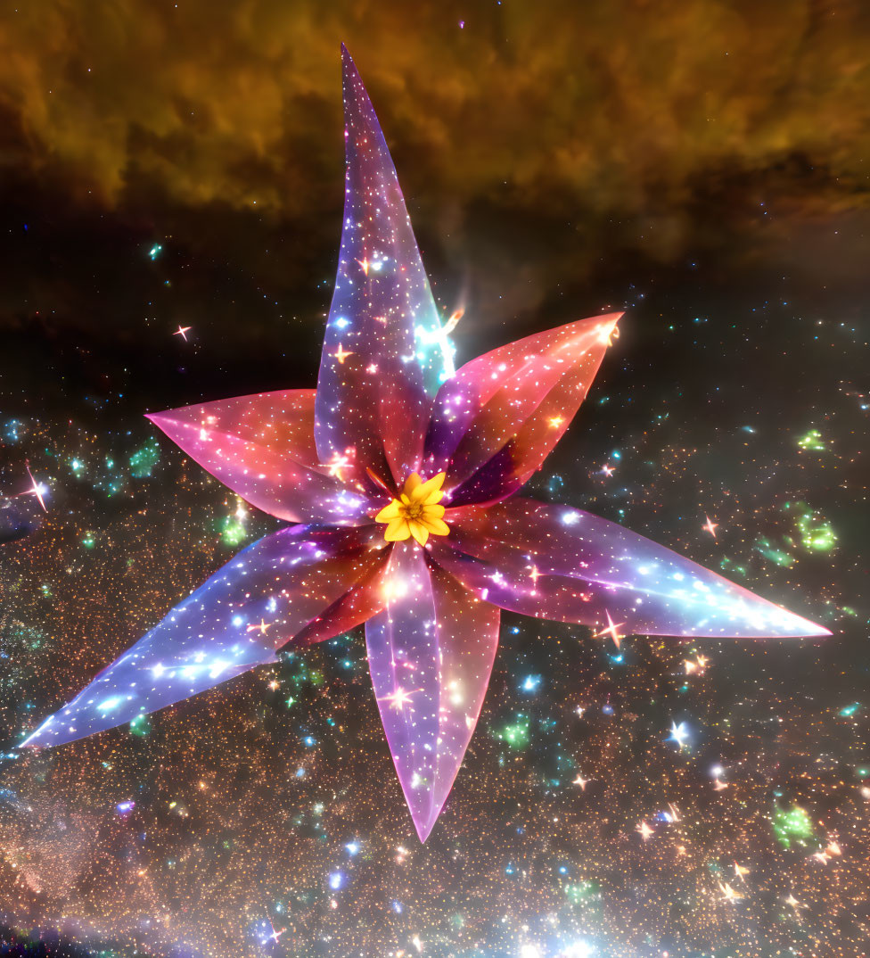 Vibrant digital artwork: multi-pointed star in blue, purple, and pink gradient on cosmic