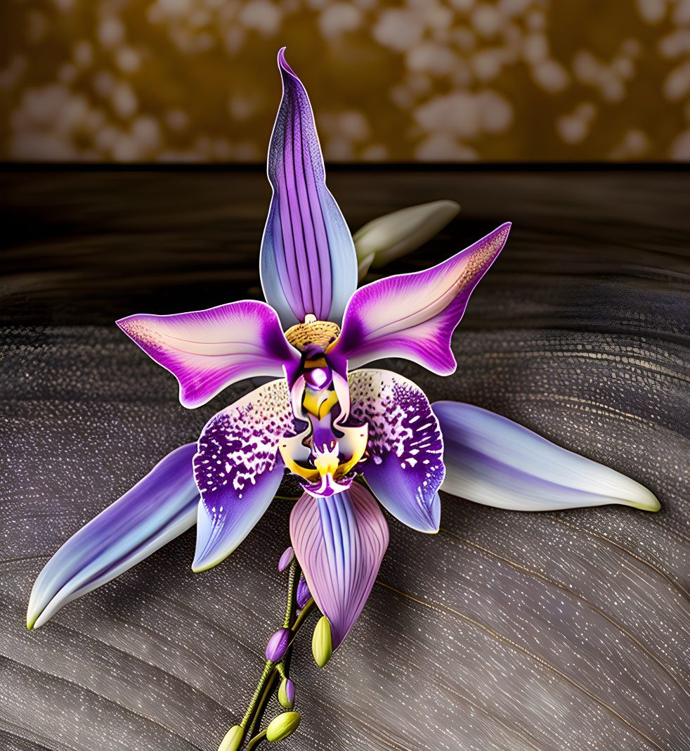 Detailed Purple and White Orchid Digital Illustration on Textured Background