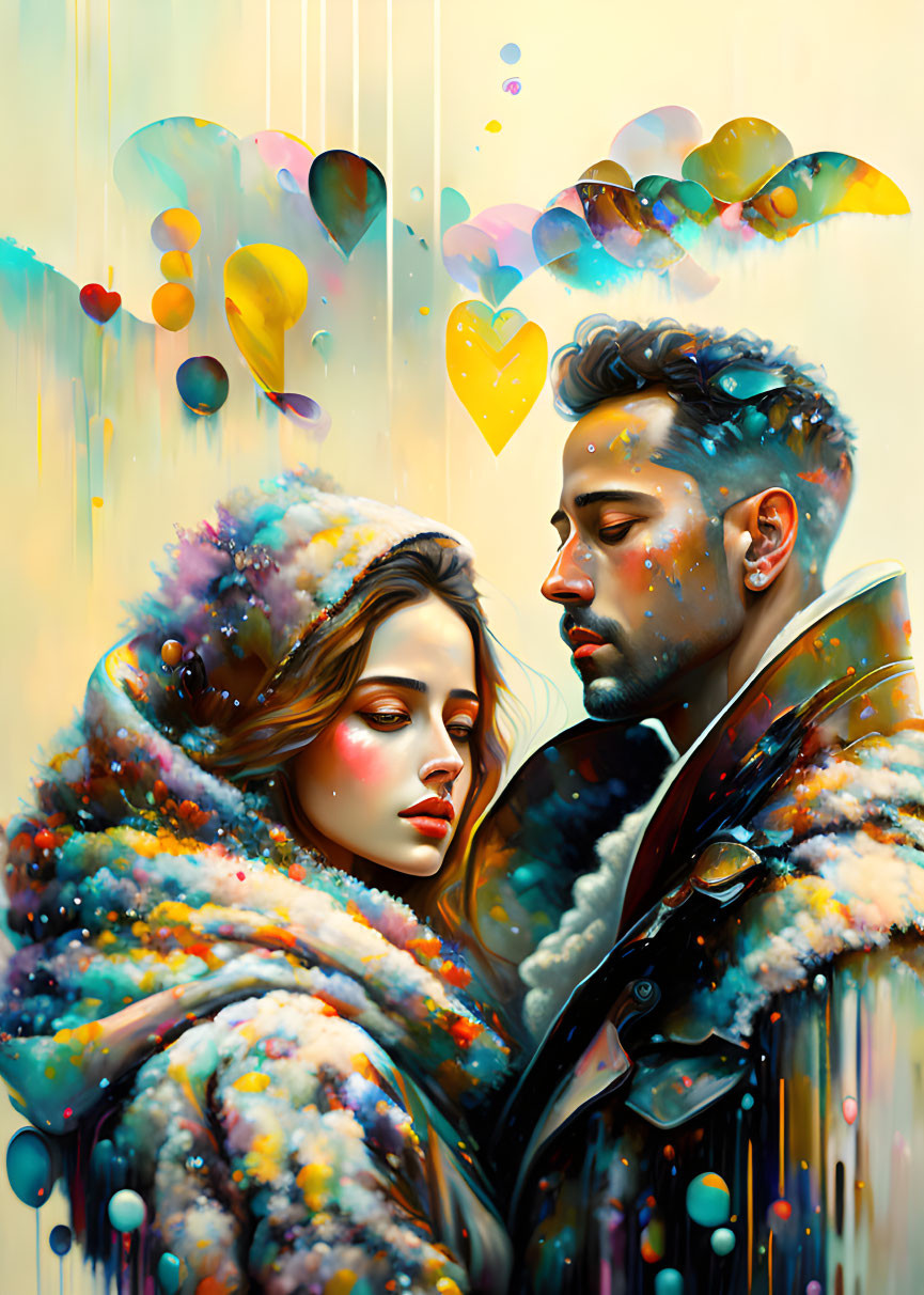 Colorful Abstract Portrait of Embracing Couple