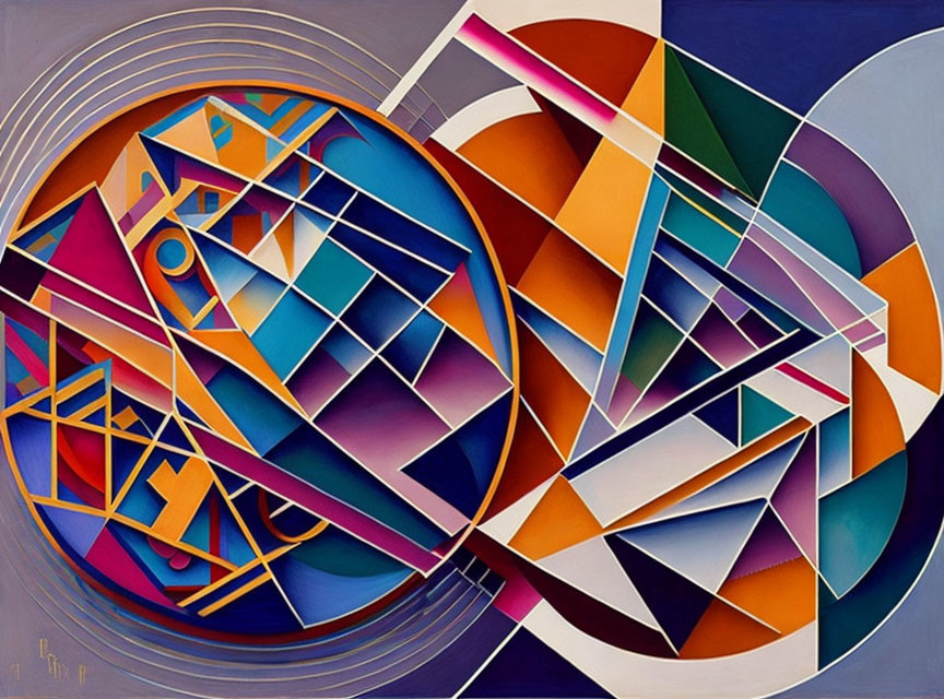 Colorful Abstract Geometric Painting with Circular Patterns