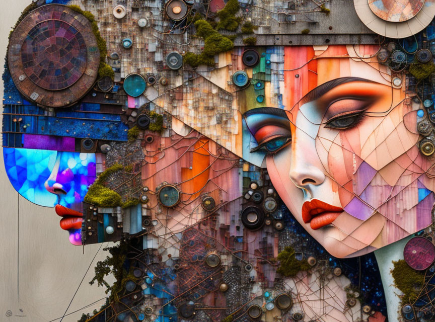 Colorful Abstract Art: Stylized Woman's Face with Geometric Segments