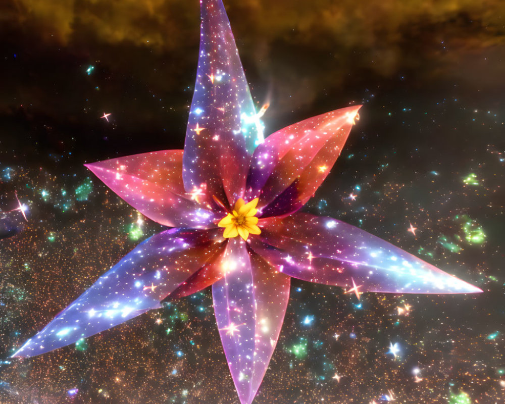 Vibrant digital artwork: multi-pointed star in blue, purple, and pink gradient on cosmic