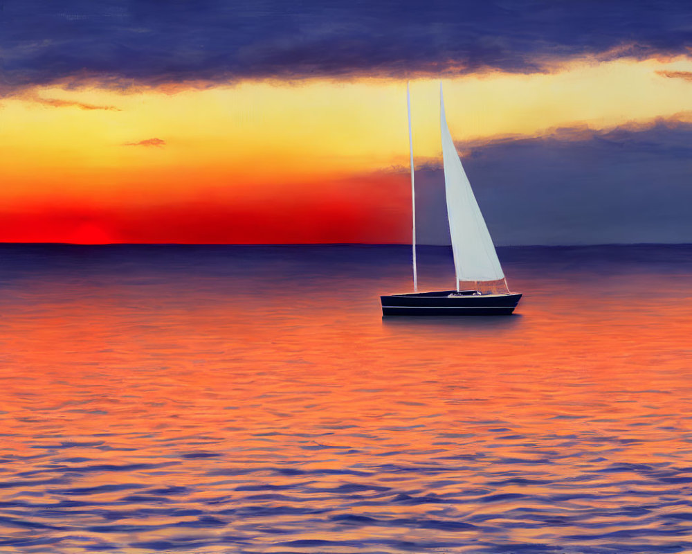 Sailboat on Tranquil Sea at Sunset