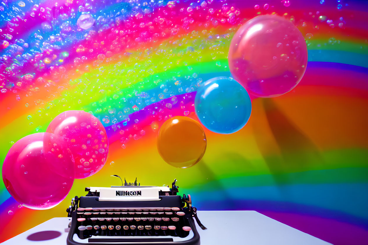 Colorful Spectrum Typewriter with Floating Balloons