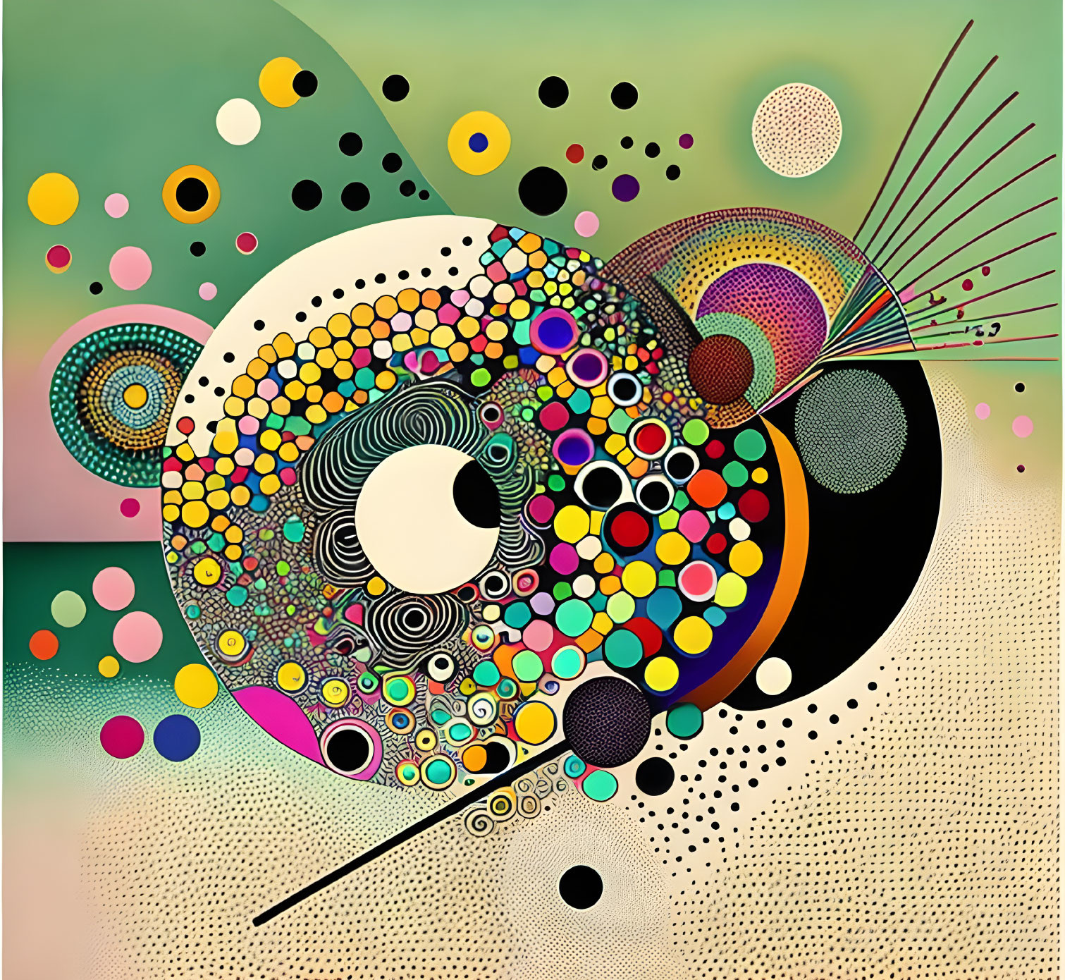 Colorful Circles and Patterns on Gradient Background: Abstract Psychedelic Art