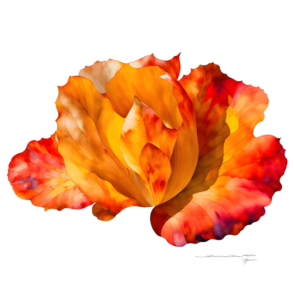 Colorful digital artwork: Flower crafted from autumn leaves in red, orange, and yellow