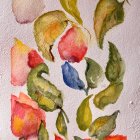 Pink and Orange Rose Bouquet Watercolor Painting on Soft Speckled Background