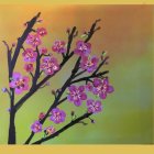 Colorful Flowering Branches Painting on Yellow Gradient Background