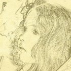 Young woman in profile with wavy hair - Pencil sketch