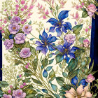 Colorful Floral Pattern with Pink and Blue Flowers on Navy Background