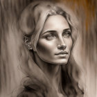 Abstract grayscale portrait with orange accents depicting energy movement.