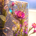 Pink peonies in wicker basket on dreamy background