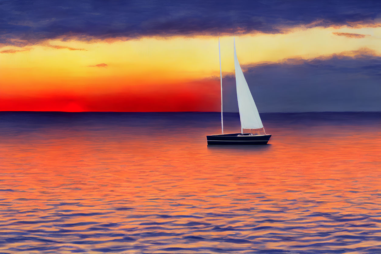 Sailboat on Tranquil Sea at Sunset