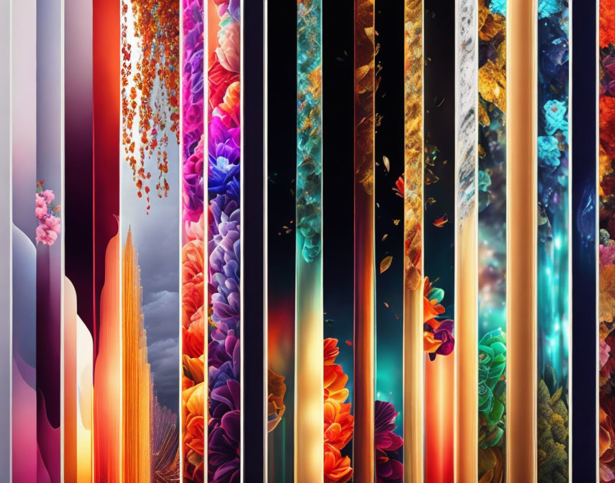 Colorful Abstract and Floral Designs on Vertical Panels