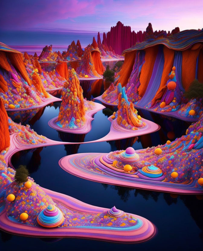 Colorful Striped Rock Formations in Surreal Landscape