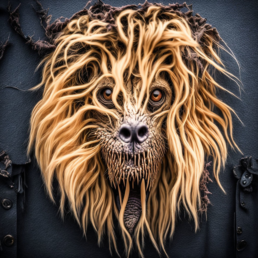 Detailed lion mask with realistic eyes and textured fur