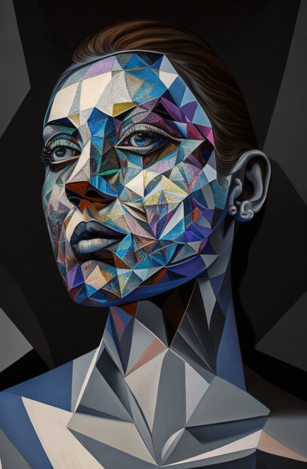 Abstract Portrait: Colorful Geometric Shapes on Dark Background